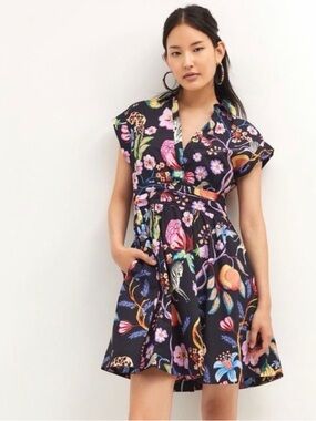 Anthropologie Maeve Flora & Fauna animal floral print cotton mini dress sz 2